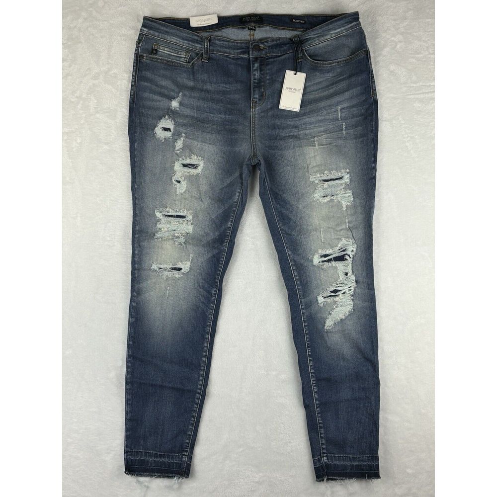 Judy Blue Jeans Womens‎ Blue Skinny Fit Distressed Mid Rise Jeans Size 3XL NWT
